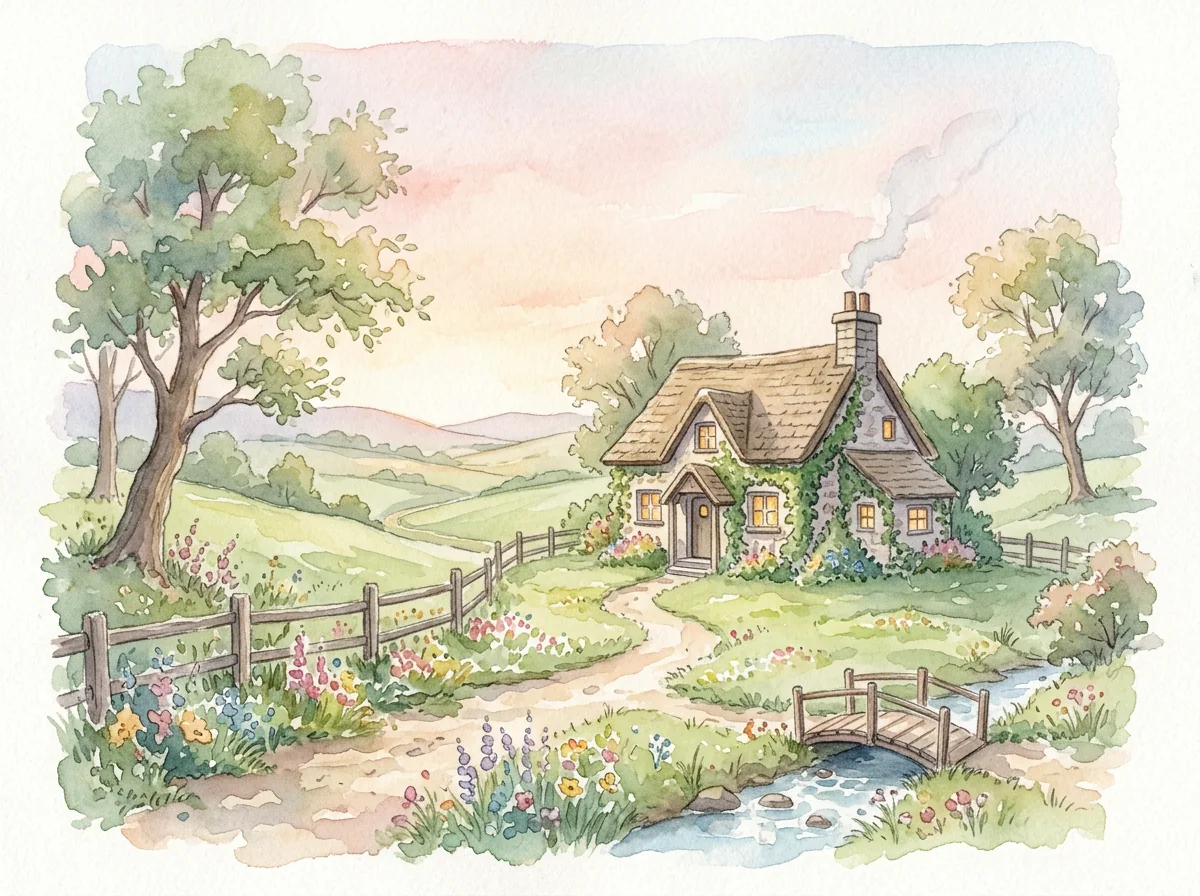 Watercolor cottage illustration