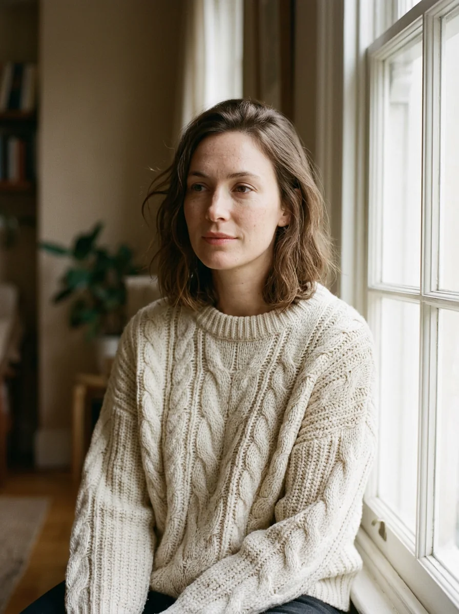 Editorial portrait with soft window light